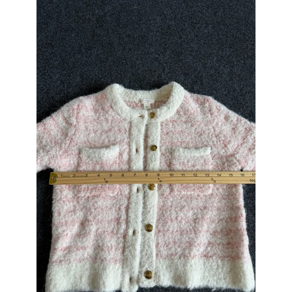 Crewcuts J Crew Girls Pink Cream Boucle Cardigan Sweater Gold Buttons Size M 8-9
